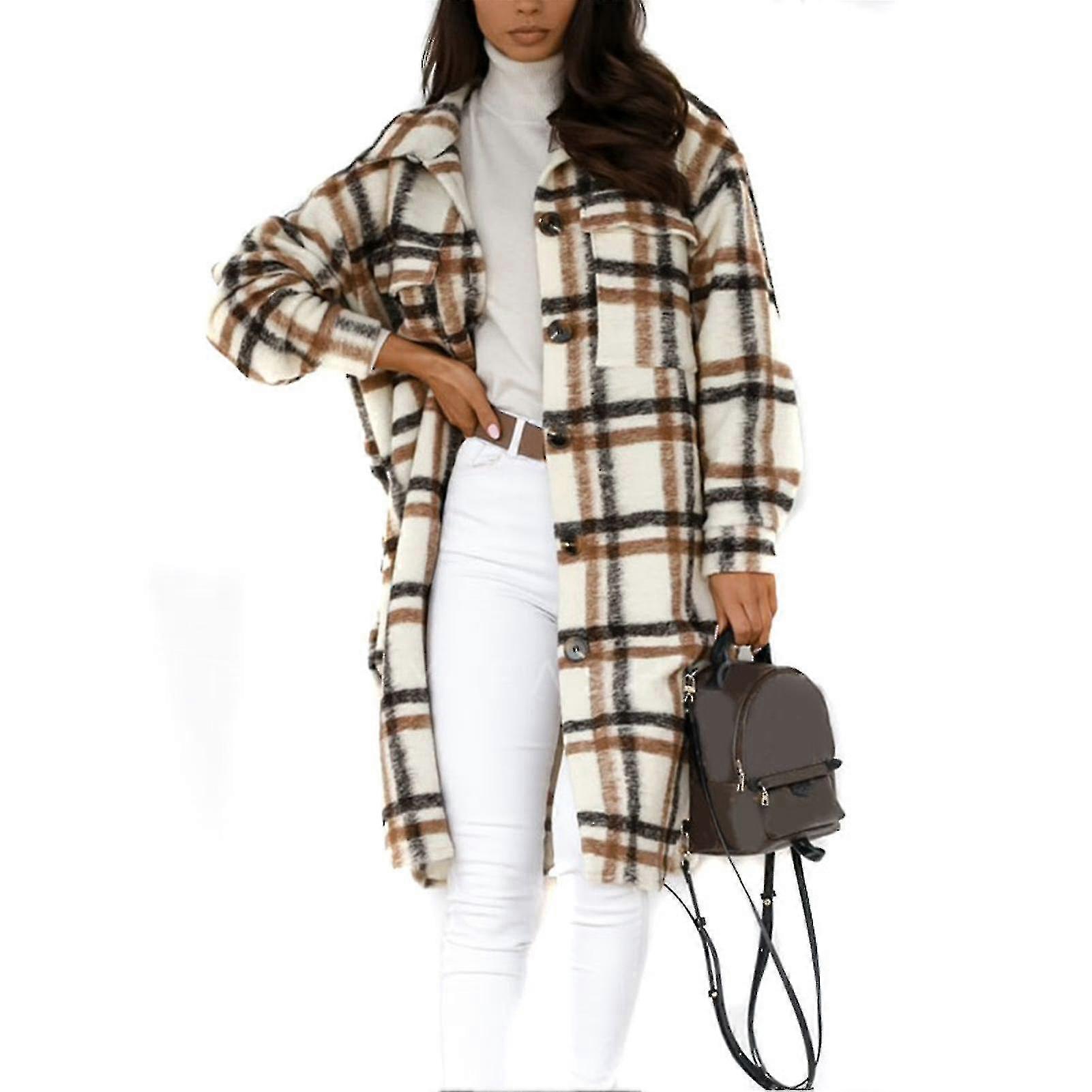 Damen Casual Warm Lightweight Button Down Plaid Langarmjacke Mantel Regular Fit