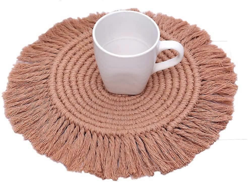 Bohemian coaster placemats hand-woven round table runner Brown