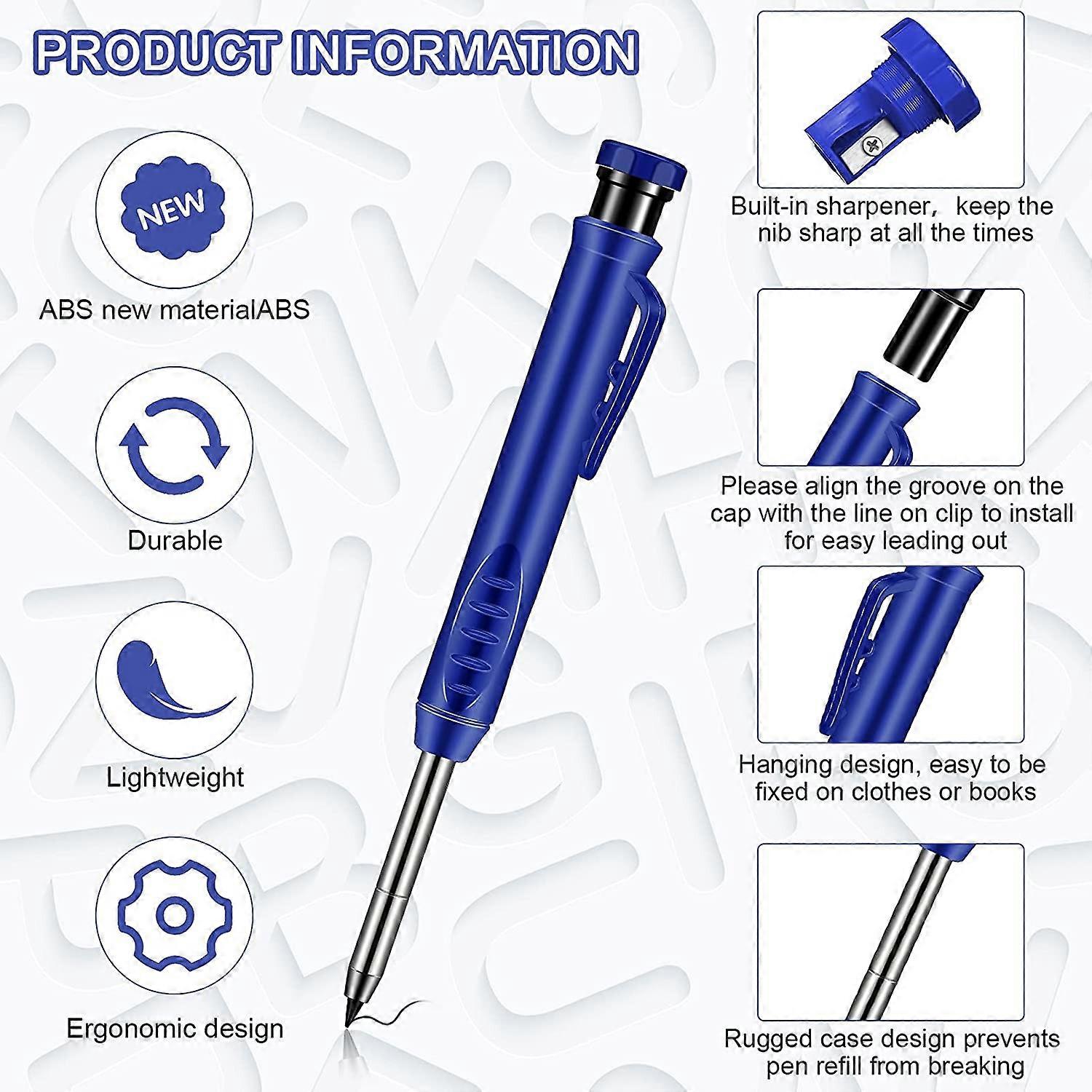 Solid Carpenter Pencil Set With Built-in Sharpener Deep Hole Mechanical Pencil Tool Parts Drawing Pencils For Woodworking