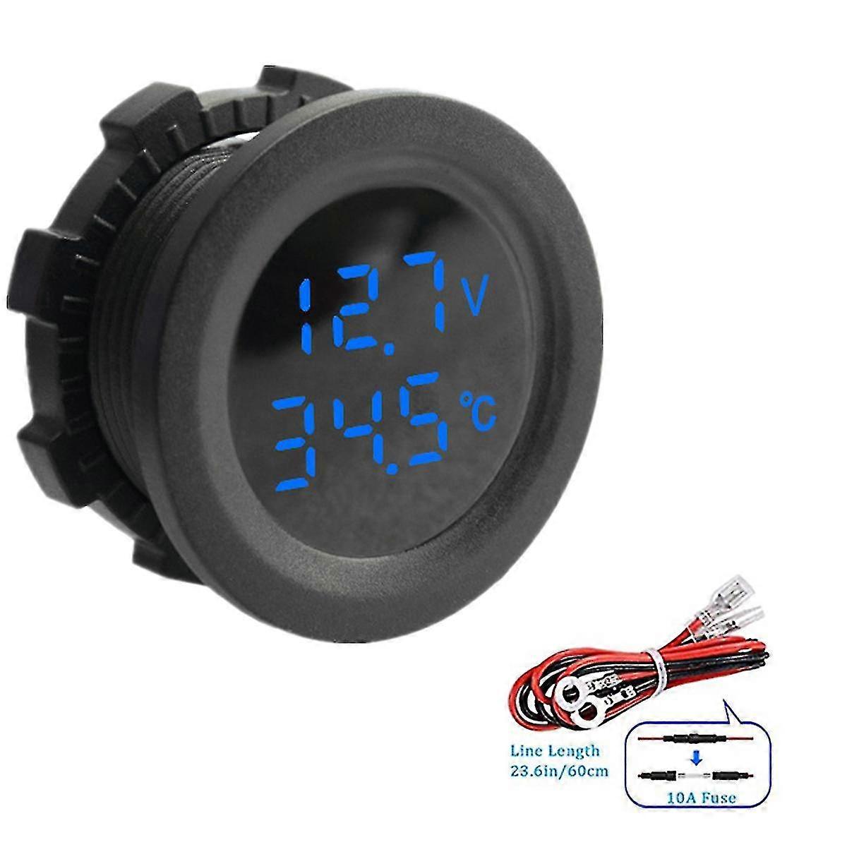 12-24v Car Round Temperature Voltmeter Auto Voltage Test Display Digit