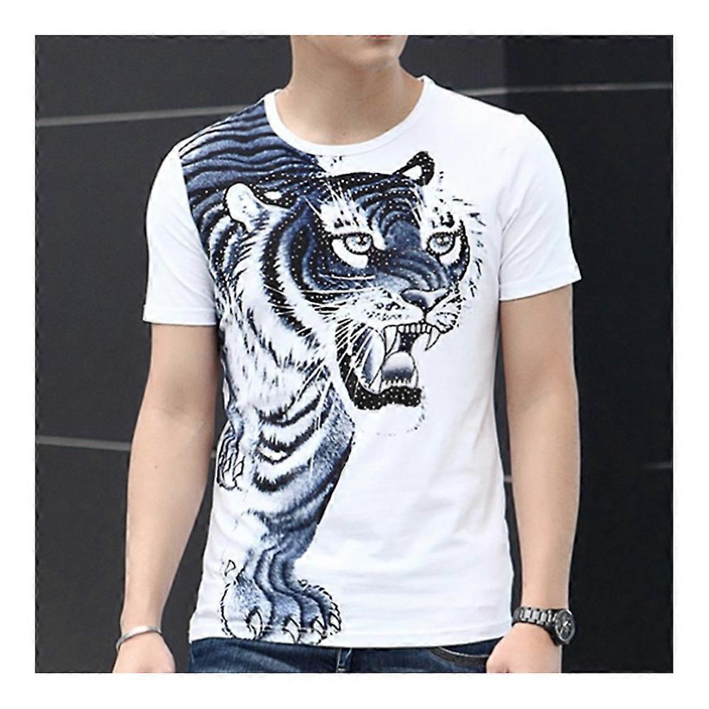 Solid Color Round Collar Pullover Men Short Sleeve T Shirt Tiger