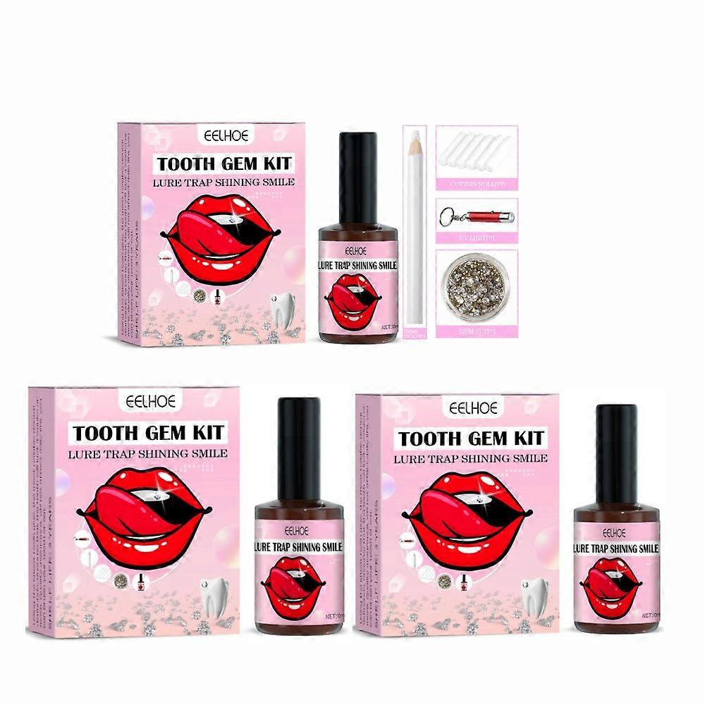 3パックDIY歯のクリスタルセット、硬化ランプと接着剤、20ピースクリスタルジュエリースターターセット