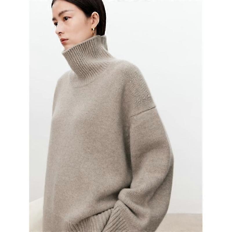 Turtleneck Pure Cashmere Sweater Kvinne Løs og tykk Sløv Lazy Wind Pullover Genser Strikking Base Ullgenser