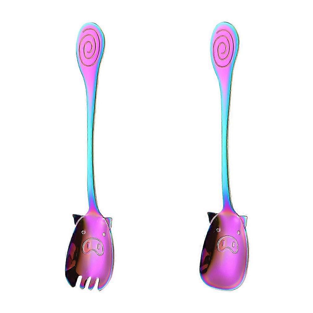 2pcs Cutlery Set Tableware Piggy Spoon Fork Stainless Steel