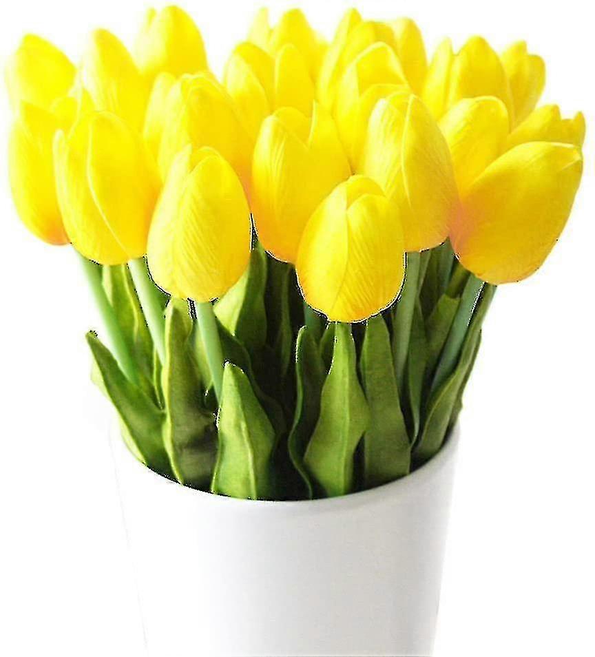 10 Stunning Realistic Touch Pu Artificial Tulip Bouquet With Stem Yellow