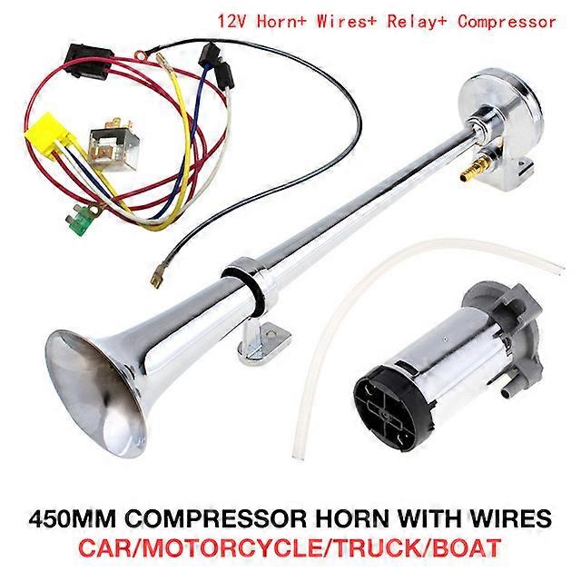 17 Inch 12V/24V 150DB Super Loud Single Car Trumpet Air Horn Compressor Car Horn Speaker Kit for Cars Trucks Boats Motorcycles