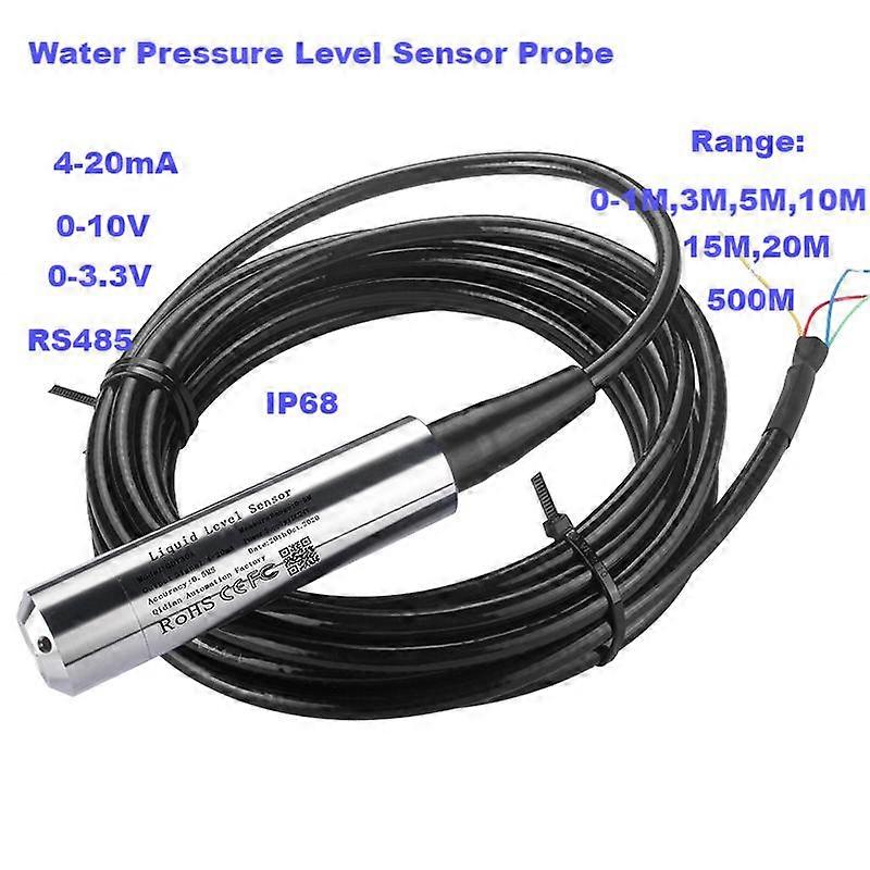 0-500M Range Hydrostatic Liquid Level Transmitter 4-20mA 0-10V 0-3.3V Output Water Pressure Level Probe 0-5M 10M 15M 20M