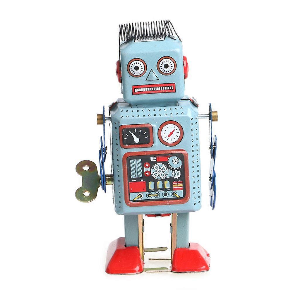 Vintage Mechanical Clockwork Wind Up Walking Robot Tin Toy Kids Gift Collection