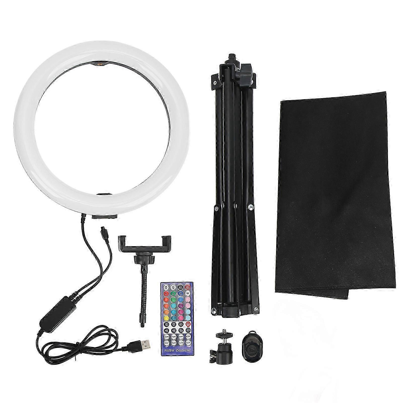 PULUZ Circle Light 10.2in RGBW Adjustable LED Arc Surface Remote Control Fill Light with Tripod for Live