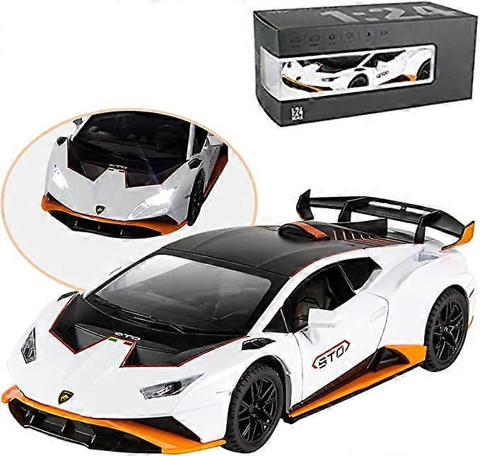 Model samochodu ze stopu 1:24 odlew ciśnieniowy dla Lamborghini Huracan STO 2021, model pojazdów do ściągania Zabawka dla dzieci w wieku od 3 do 12 lat Prezent Samochód do kolekcji dla dorosłych