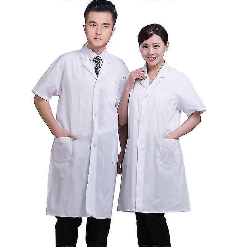 Sommar Unisex Vit Lab Coat Kortärmade fickor Uniform Arbetskläder Läkare Sjuksköterska Tw