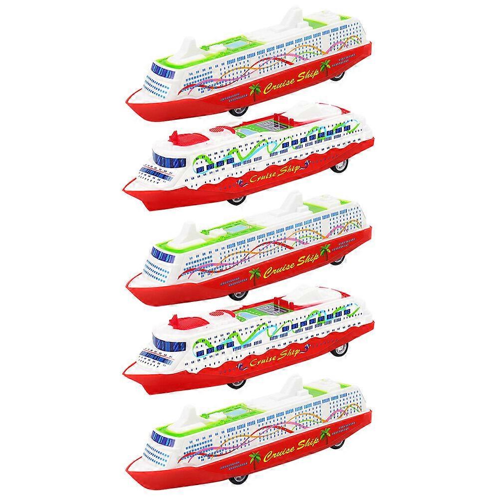 5Pcs Cruise Ship Model Pull Back Ship Toy Pull-back Steamship Gliding Toys (Random Style)