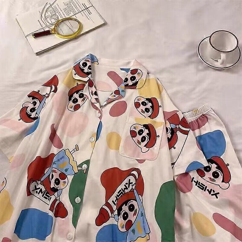 جديد Kawaii لطيف تلوين شينشان بيجاما ملابس المنزل الكرتون تنوعا أزياء محبوب الصيف قصيرة الأكمام هدية عيد ميلاد للفتيات
