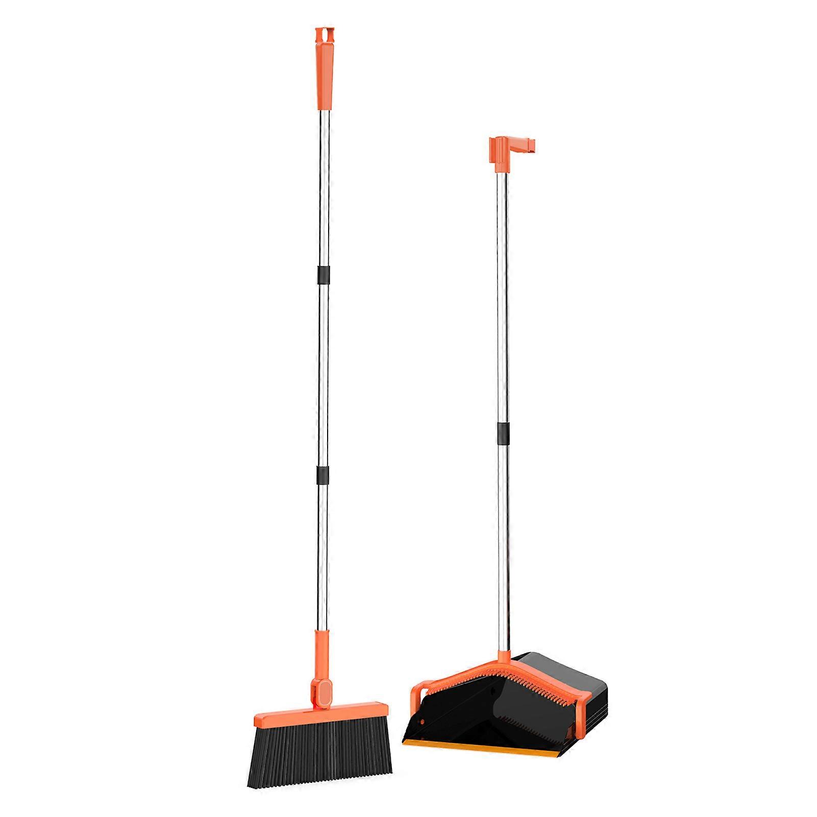 Floor Cleaning Broom Dustpan Set Long Handle 180-Degree Rotatable Foldable Upright Broom with Dust Pan Jikaix