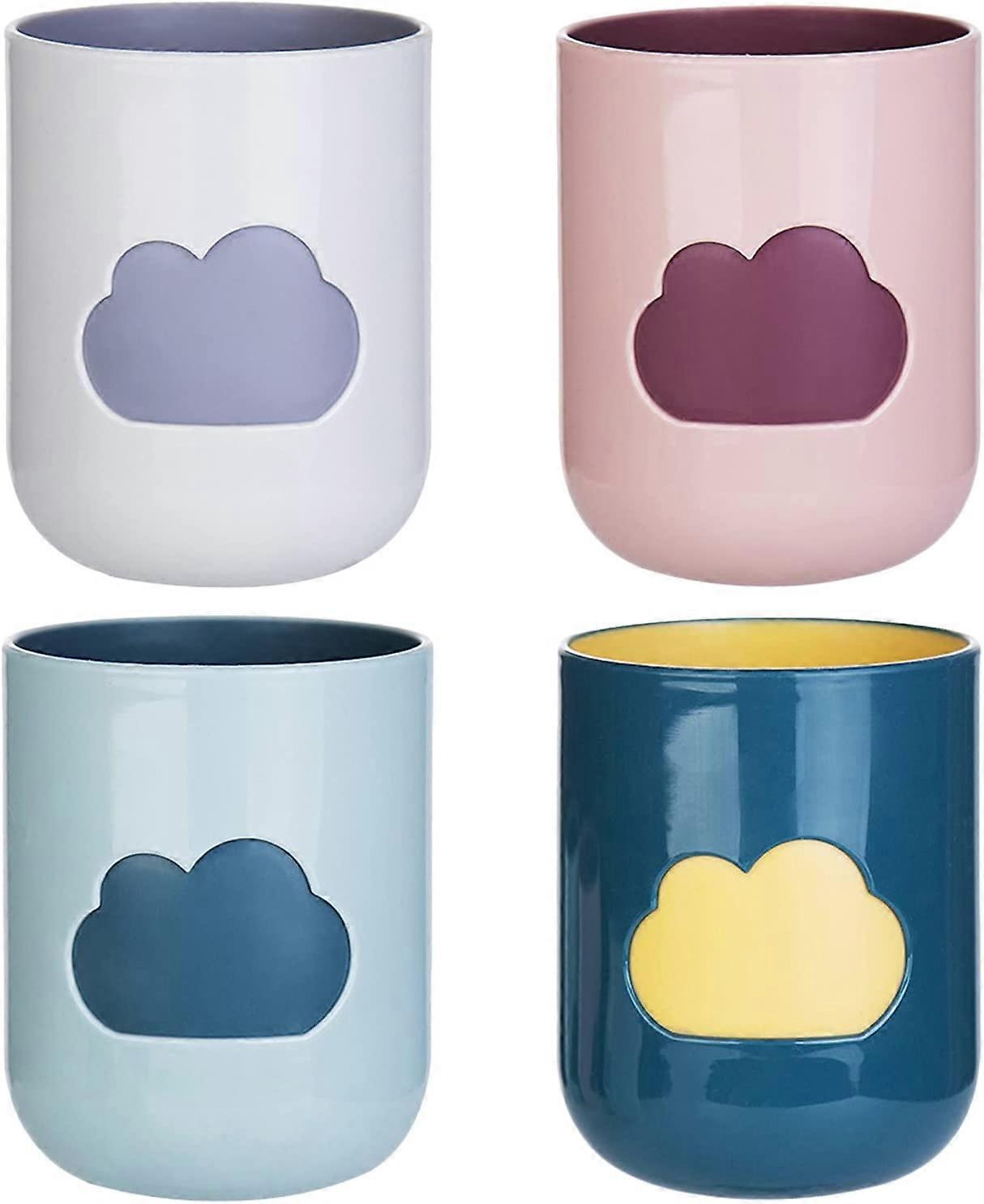 4 Pieces Mouthwash Cups Reusable Plastic Tumblers Cloud Pattern Design(4 Colors) (4-D-W)