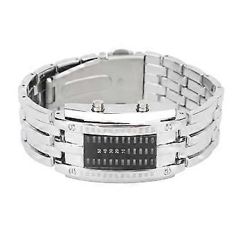 LED Watch Unique Binary Time Mode Display Convex Arc Structure Waterproof LED Wrist Watch Electronic Watch Silver L