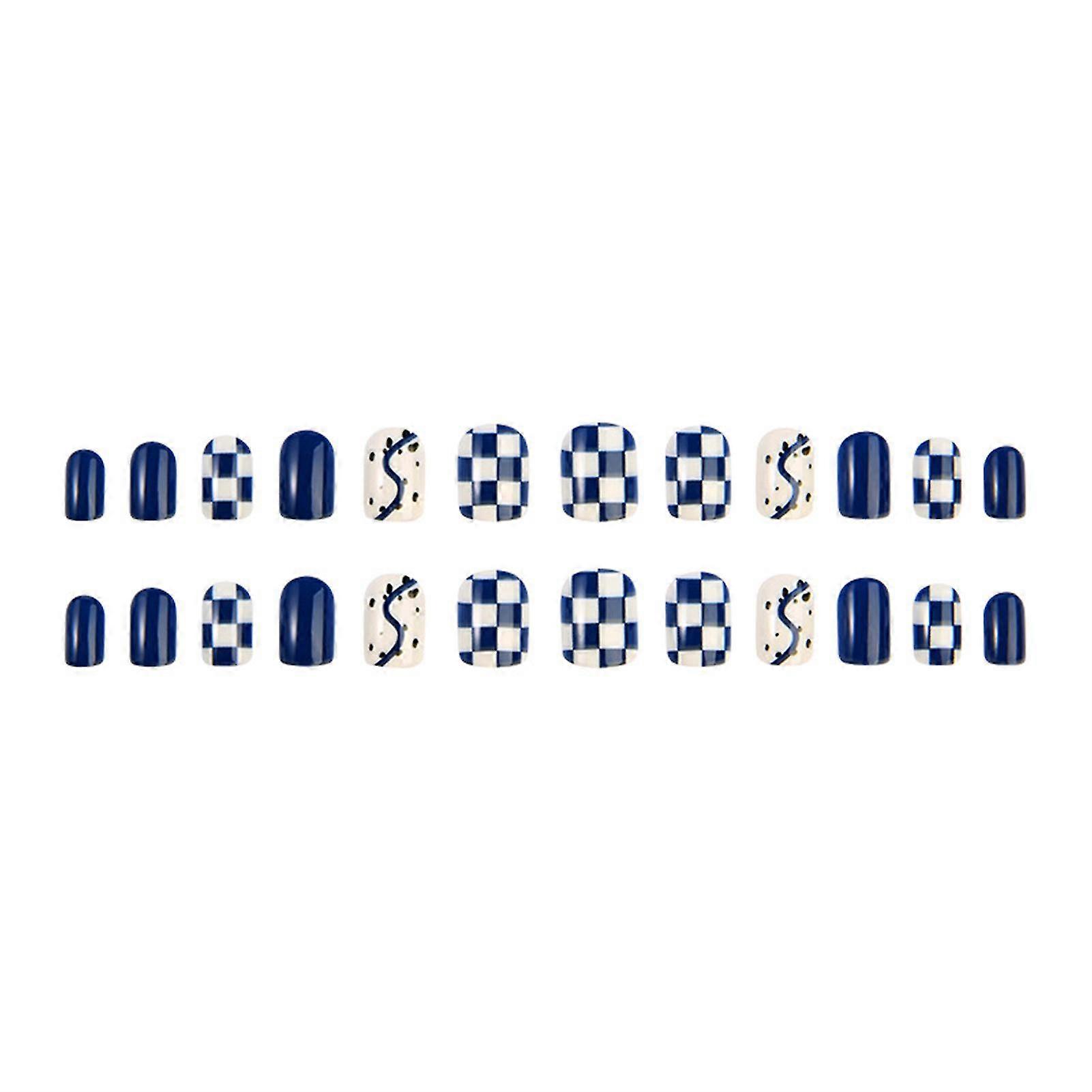 24pcs Chessboard Artificial Nail Popular Long Press-on Nails For Nail Art Beginners Practice