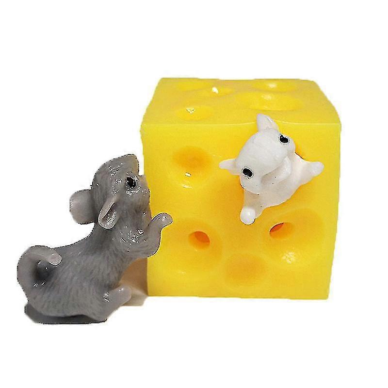 Born Pretty Novelty Funny Mouse And Cheese Finger Squeeze Toy Stretchy Stretch Mouse Hidden In Cheese Hole Block Decompression Latex Toys