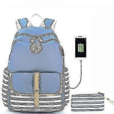 striped   school student backpack with usb  usb
