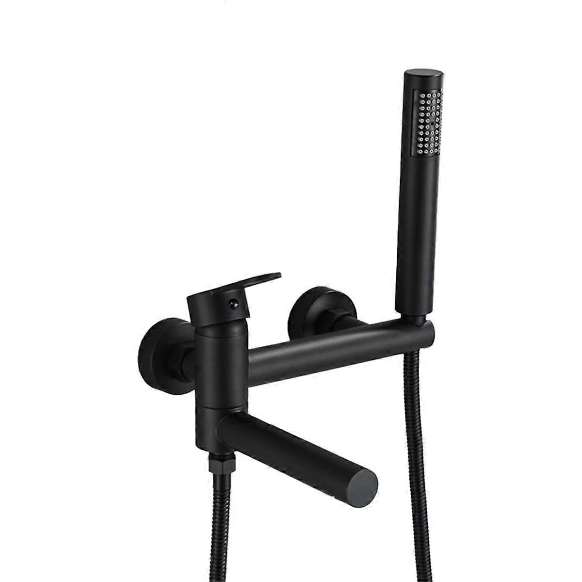 Matte Black Wall-Mounted Bathtub Faucet with Swivel Spout, Long Reach Tub Crane, Single Handle Show
