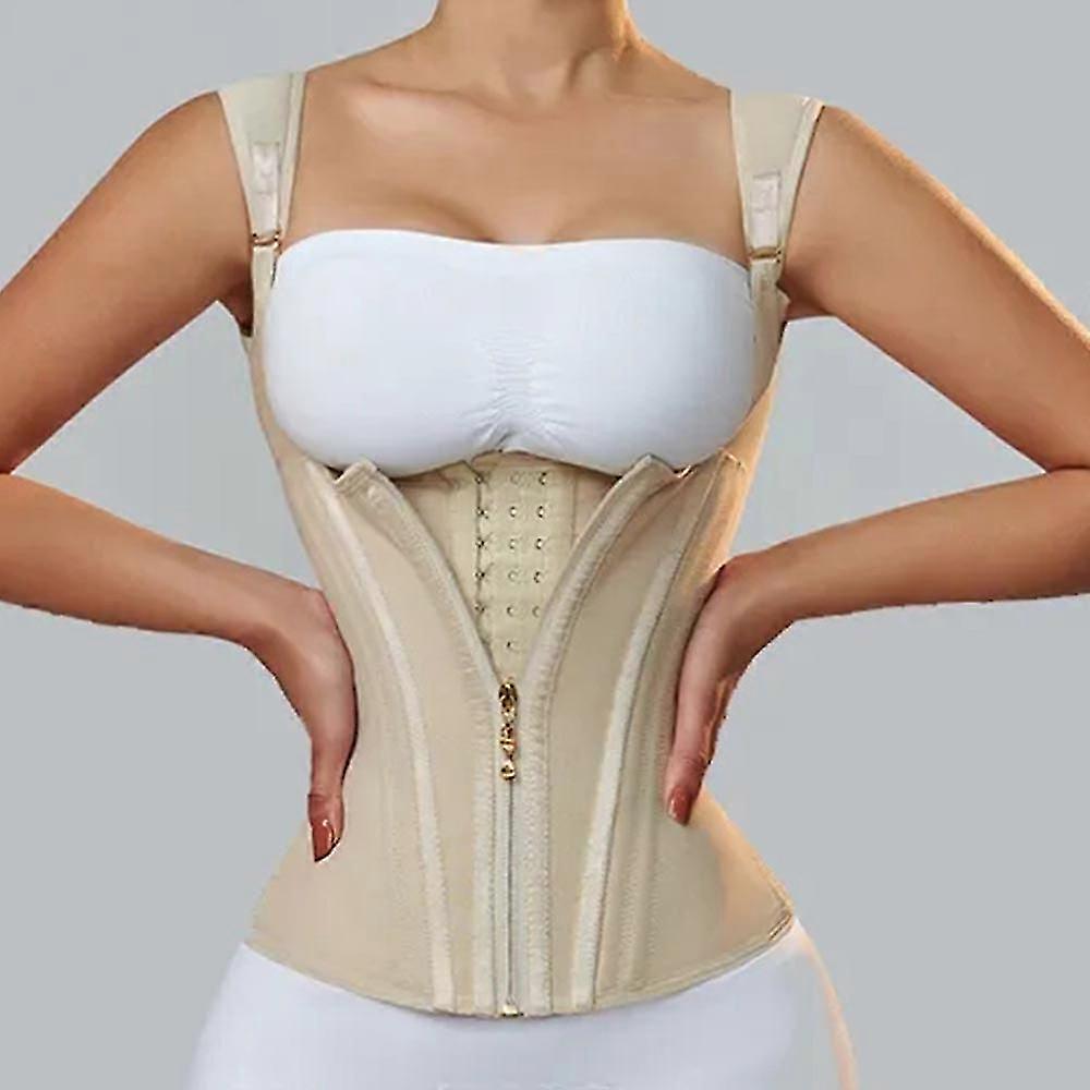 Fajas Colombianas Donna Doppia Vita Trainer Corsetto Con Osso Regolabile Cerniera E Hook-occhielli Pancia Piatta Shaper L Beige Mesh style