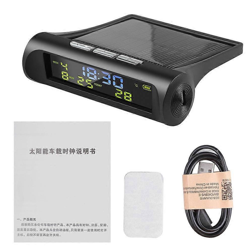 Orologio solare per auto con display LCD per ora, data e temperatura, accessori per interni auto, ricambio per auto