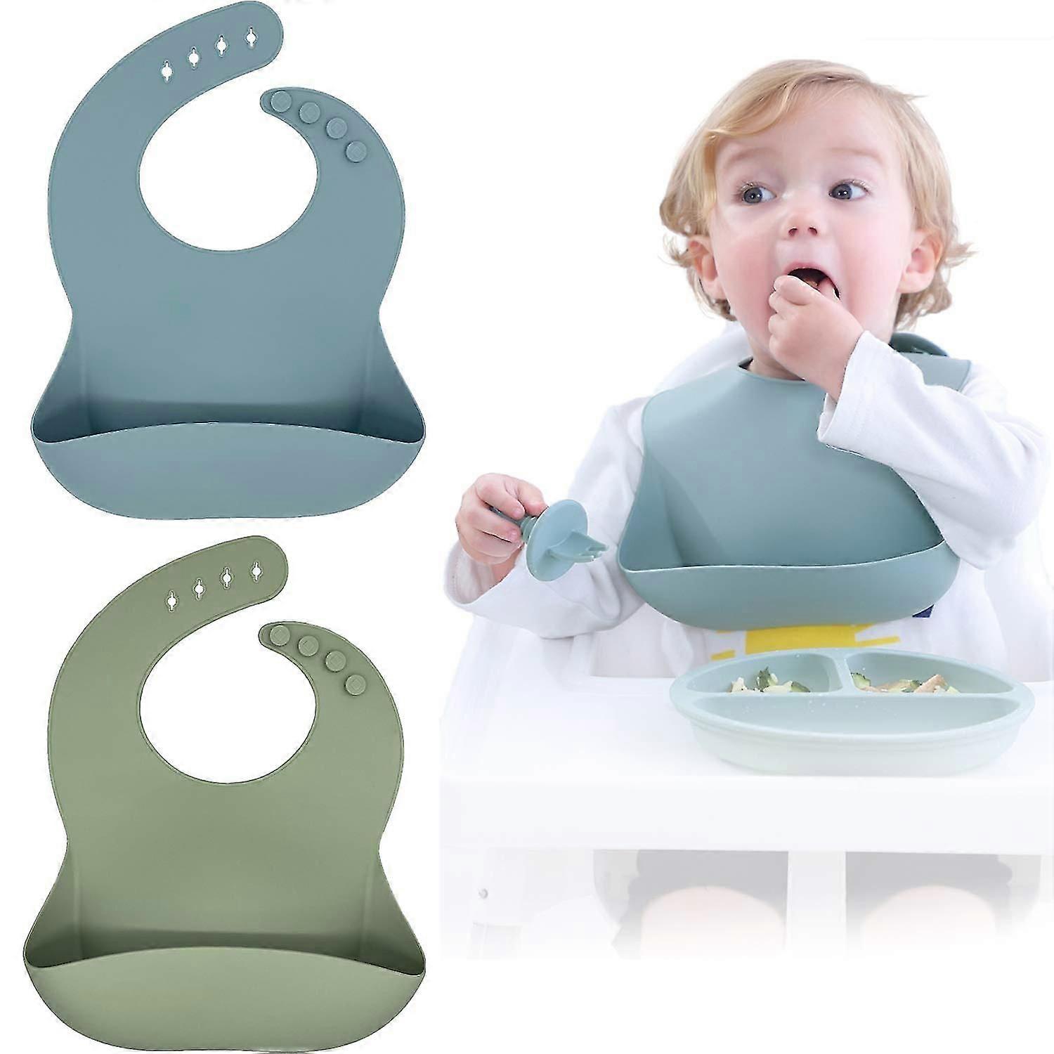 Silicone Baby Bibs Set Of 2, Bpa Free Waterproof Soft Durable Adjustable Silicone Bibs For Babies Toddlers