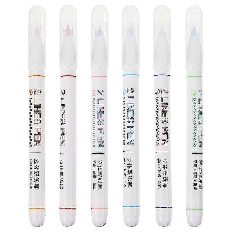 Double Line Pen Set, Artistic pens with dual lines, set of 6 double-line drawing pens