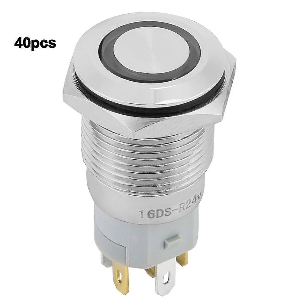 40pcs 16mm Self-locking Metal Push Button Switch 24V LED Light 5-Pin (Red)