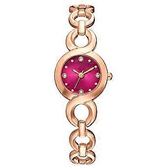 Orologio da polso al quarzo con quadrante rotondo con quadrante rotondo (rosa dorata rossa), per uomini e donne
