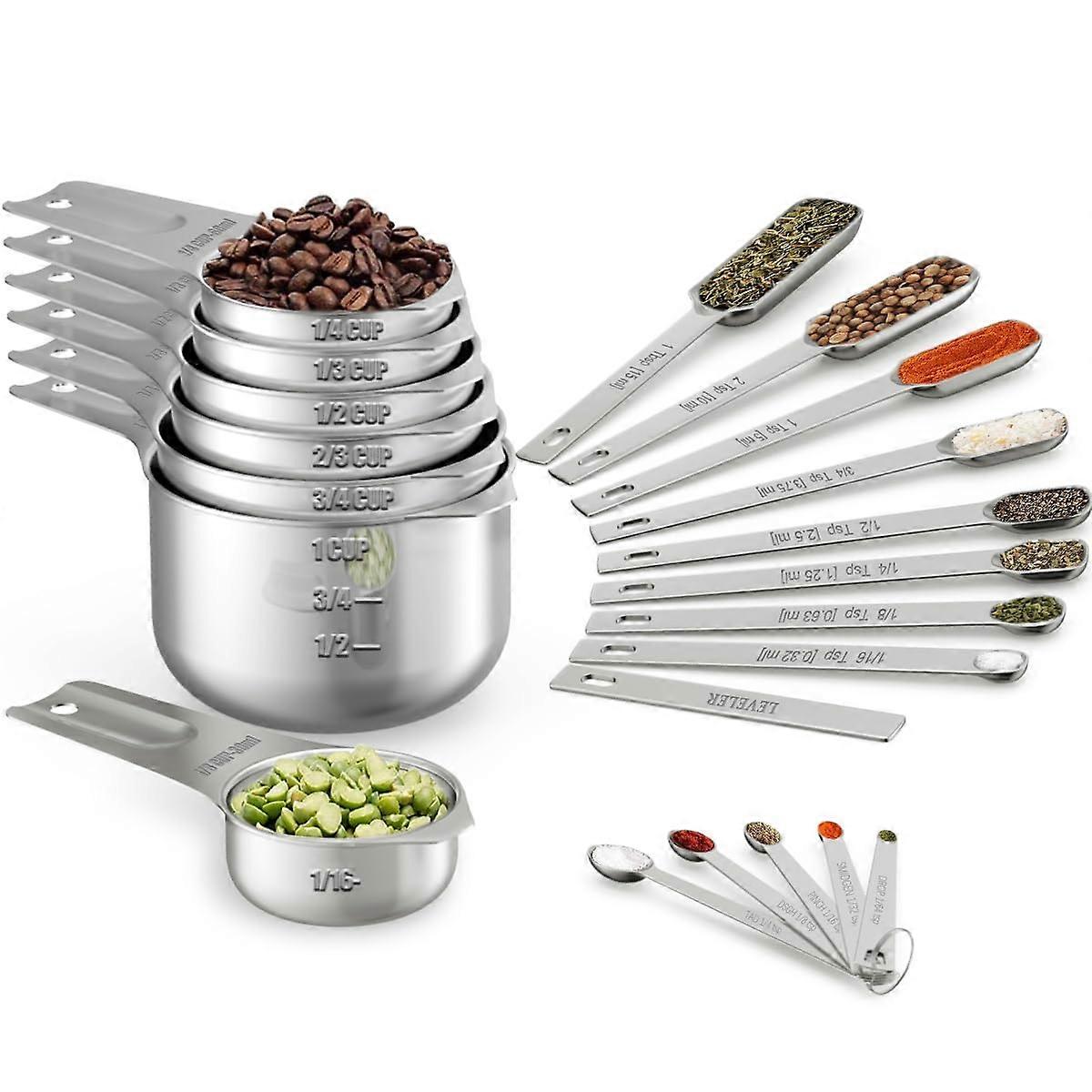 2-Piece Measuring Set with 7 Nesting Cups, 8 Spoons & Leveler for Liquid/Dry Ingredients