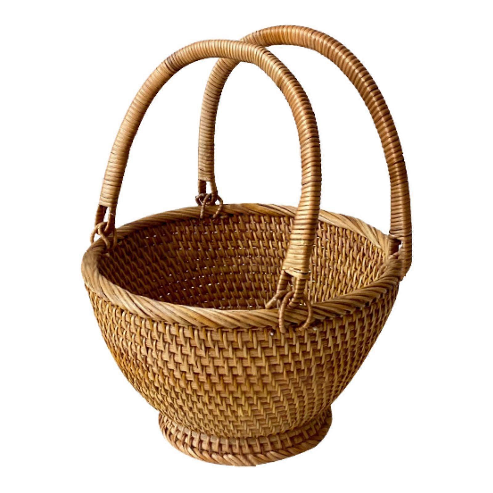 Picnic Basket with Handle Rustic Fruit Basket for Bread Outdoor Harvesting
