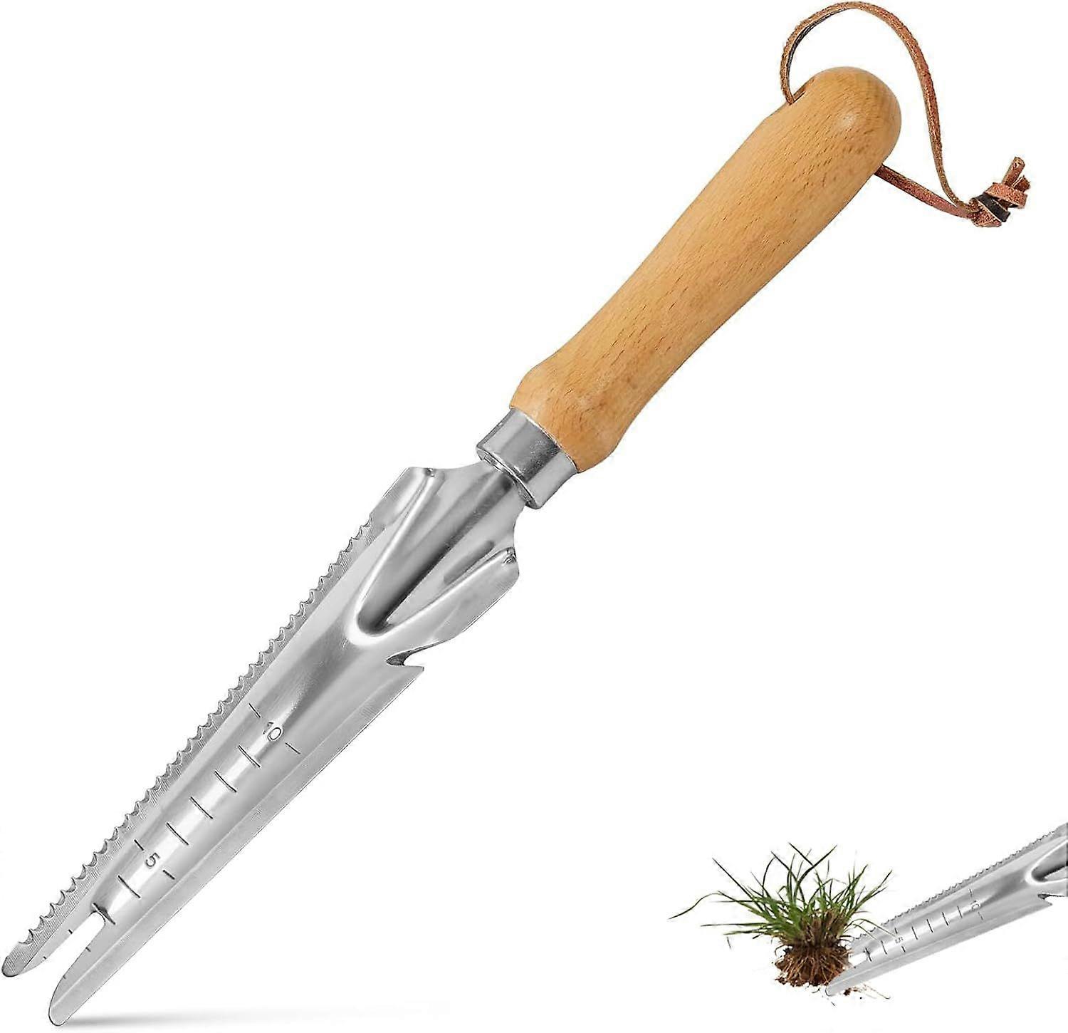 Weed Puller Gardening 34cm Wooden Handle Weeder Stainless Steel Weeding Tool Stainless Steel Manual Weeder Weed Puller for Weeding, Garden