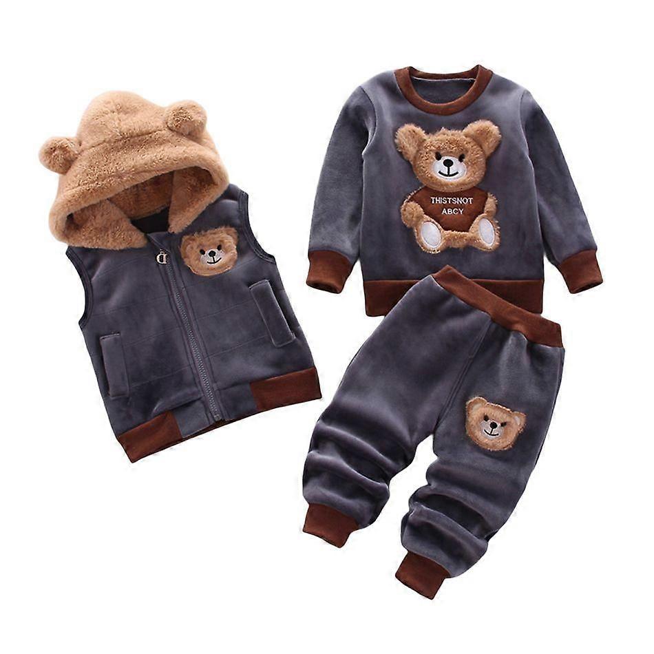 3st Baby set A# Baby Pojkar Flickor Varma kläder Set Tecknad Spädbarn Barn Träningsoverall Vinter Tjock Fleece Småbarn Kläder Topp + Midja Coat + Byxor 3st Set