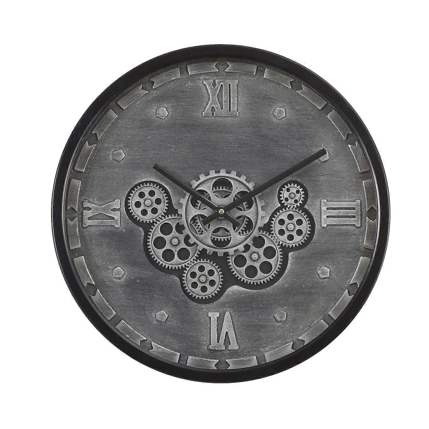 Julian D46cm Round Modern moving cogs wall clock - Grey w/black