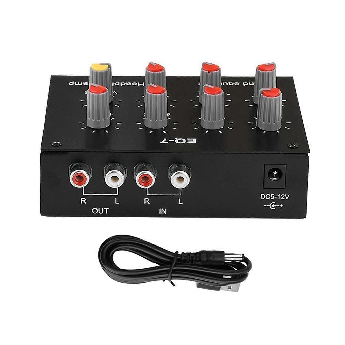 DC5-12V 7 Band Sound Equalizer High Medium Bass Adjustment Digital Equalizer Audio Adjustable Preamplifier for Earbuds