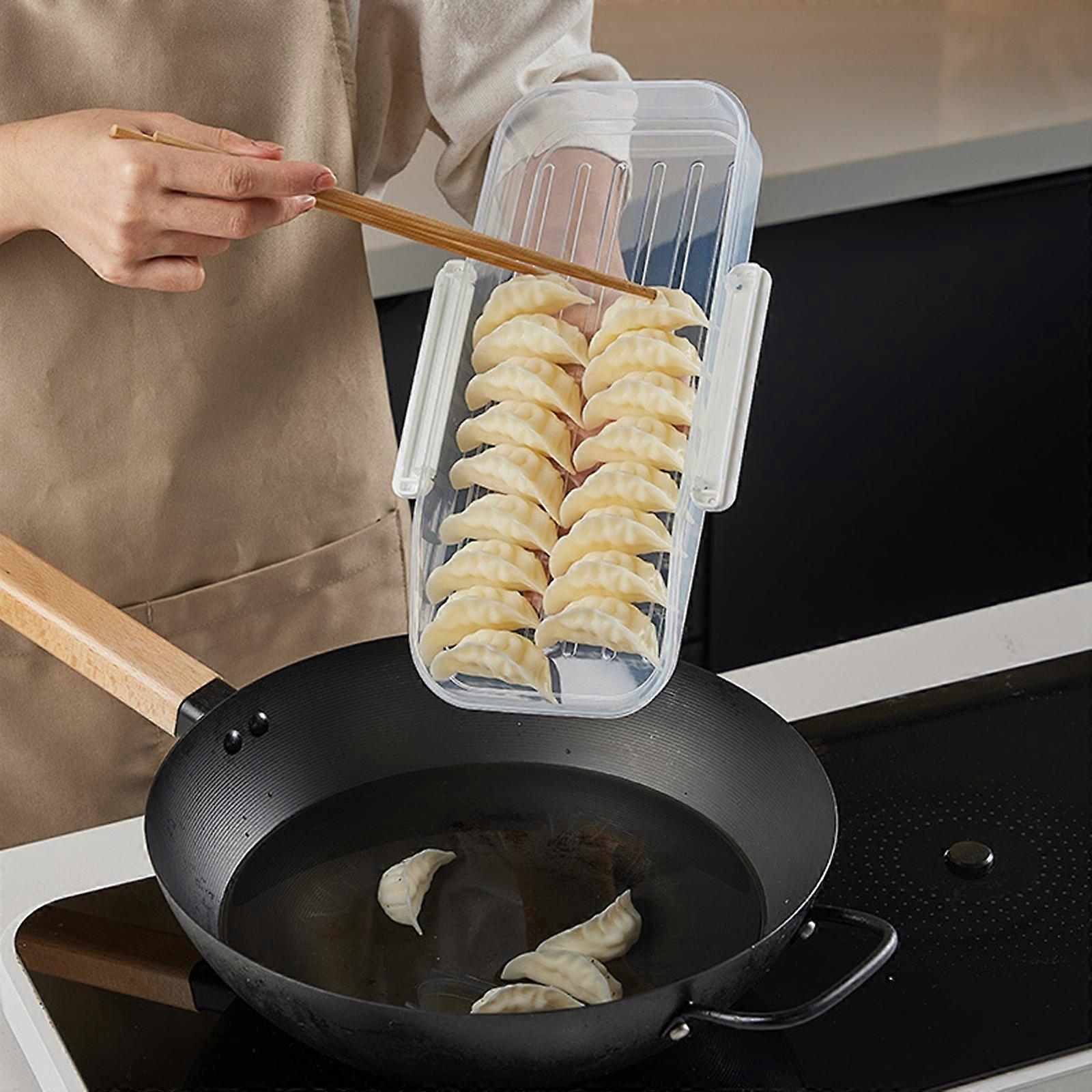 Clear Dumpling Storage Box With Manual Date Timer Stackable Freezer Container Portable for Organized Kitchen Use