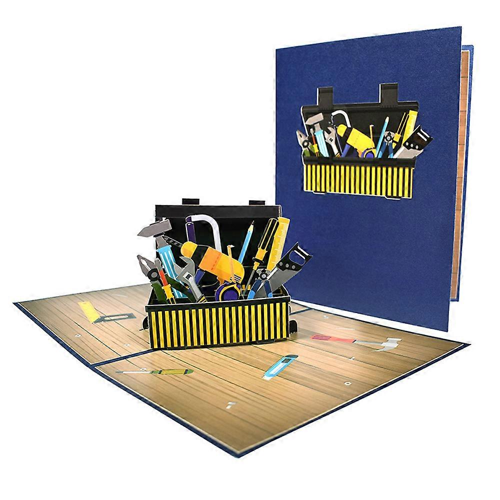 Sturdy High-Quality Construction Birthday Card, 3D Pop Up Design With Tool Bench Theme, Handmade In Vietnam With Precision Laser Cutting, Blank Inner