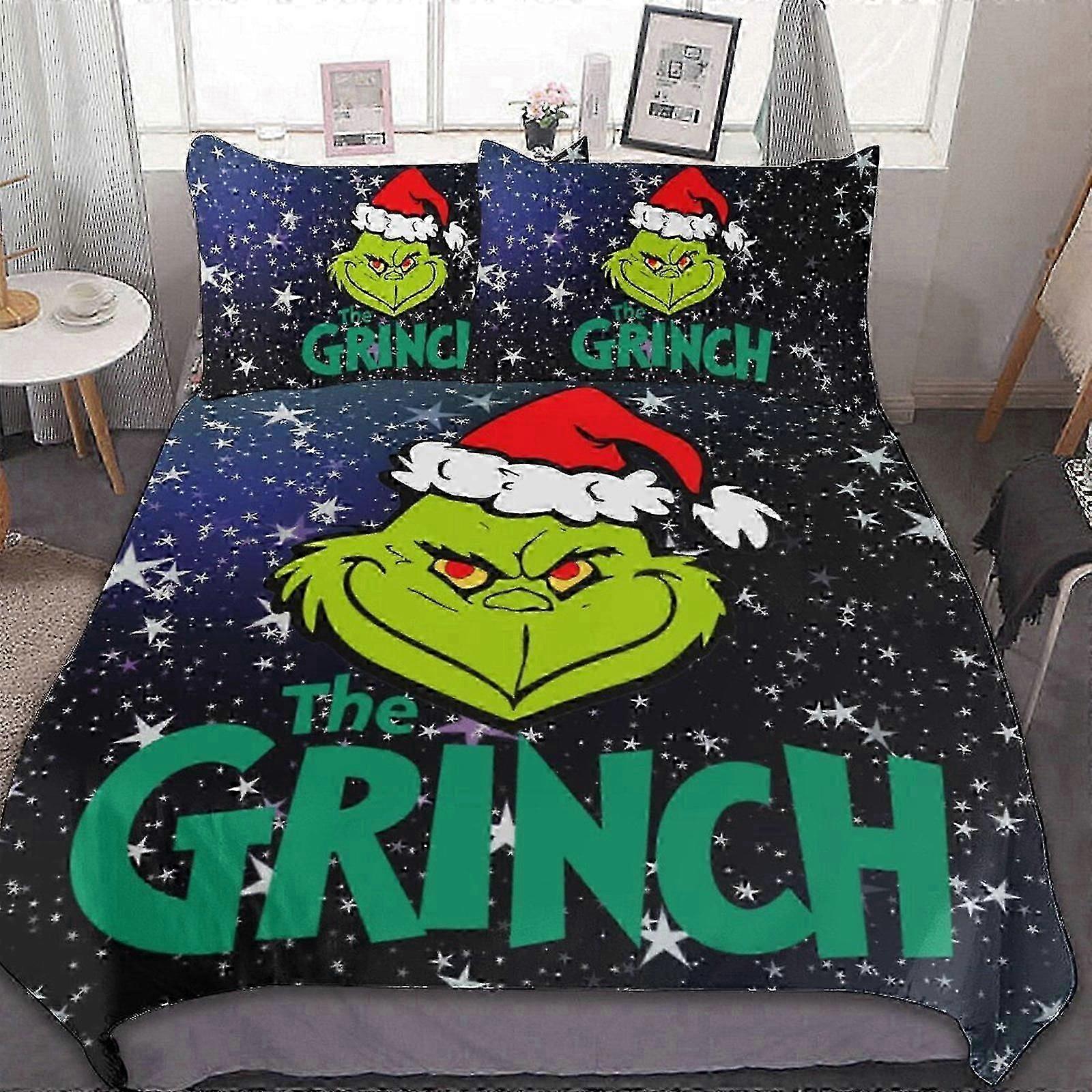 n2108 Lakan Grinch3 Pieces Påslakanset Mjukt sängkläder Påslakan + kudde ams Hem Sängöverdrag (1 påslakan och 2 örngott) Säng