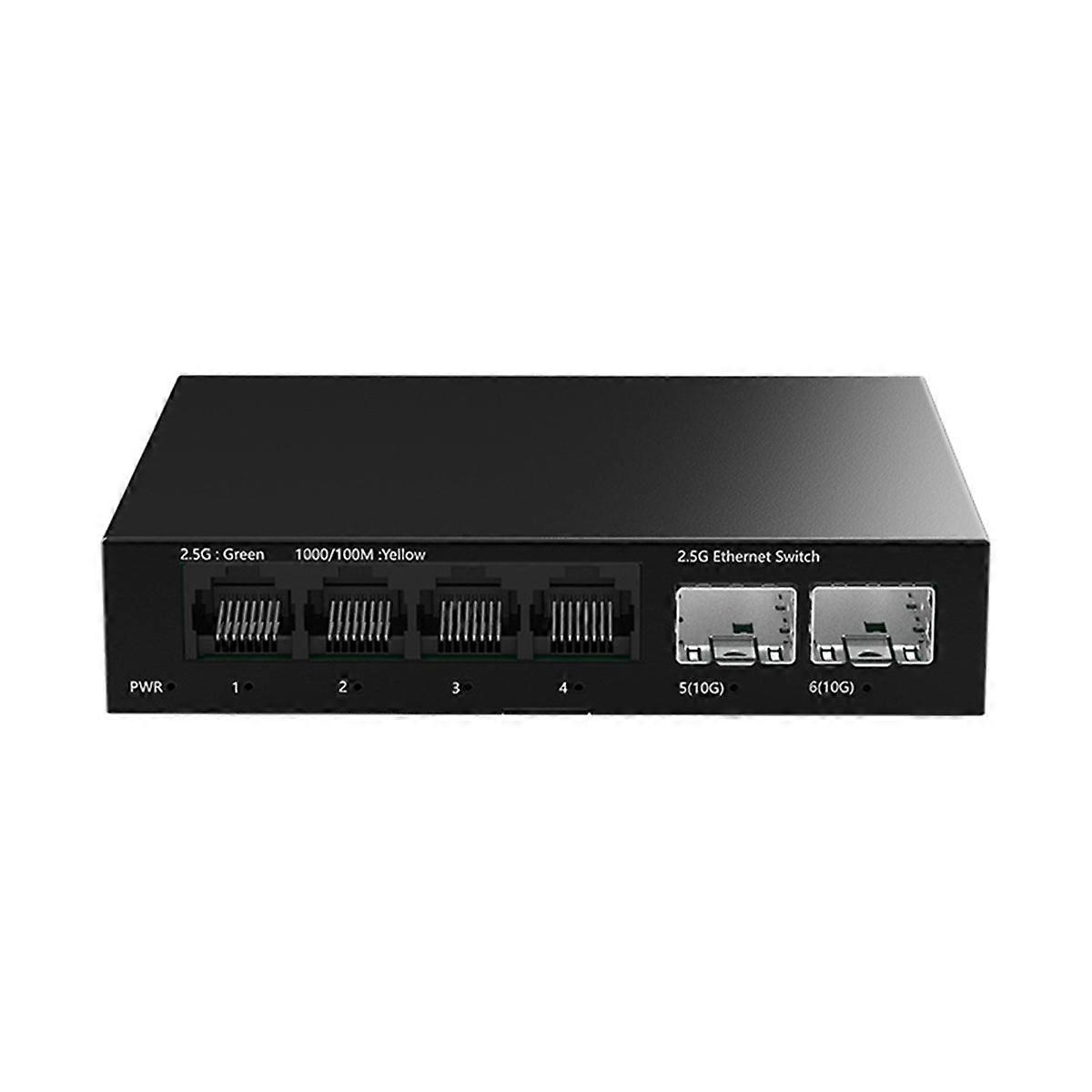 2.5GbE Switch 2.5GBASE-T 4 Port 2.5G RJ45 with 2 Port 10G SFP+ Fanless Plug and Play,Network Switch Desktop Wall US Plug