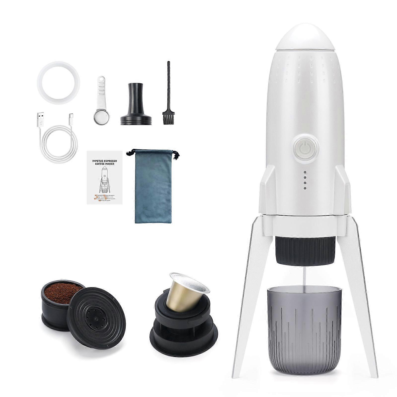 Efficient Espresso Brewer Portable Espresso Maker Rockets Shape Coffee Maker Suitable for Safe and Delicious Coffee White
