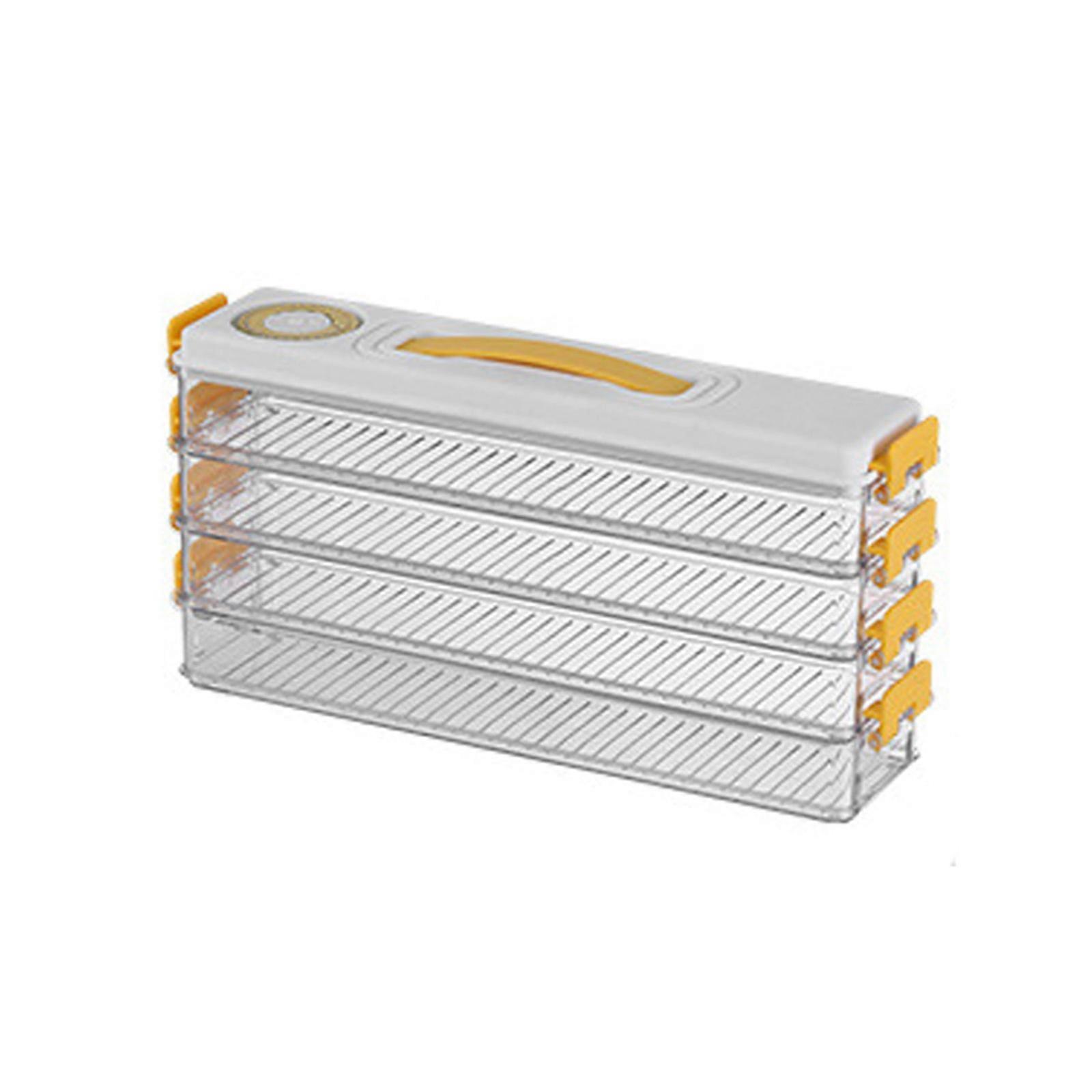 Dumplings Box Saver Containers for Refrigerator Stackable Freezer Fridge Organizer with Timing Kitchen Preservation Box Yellow