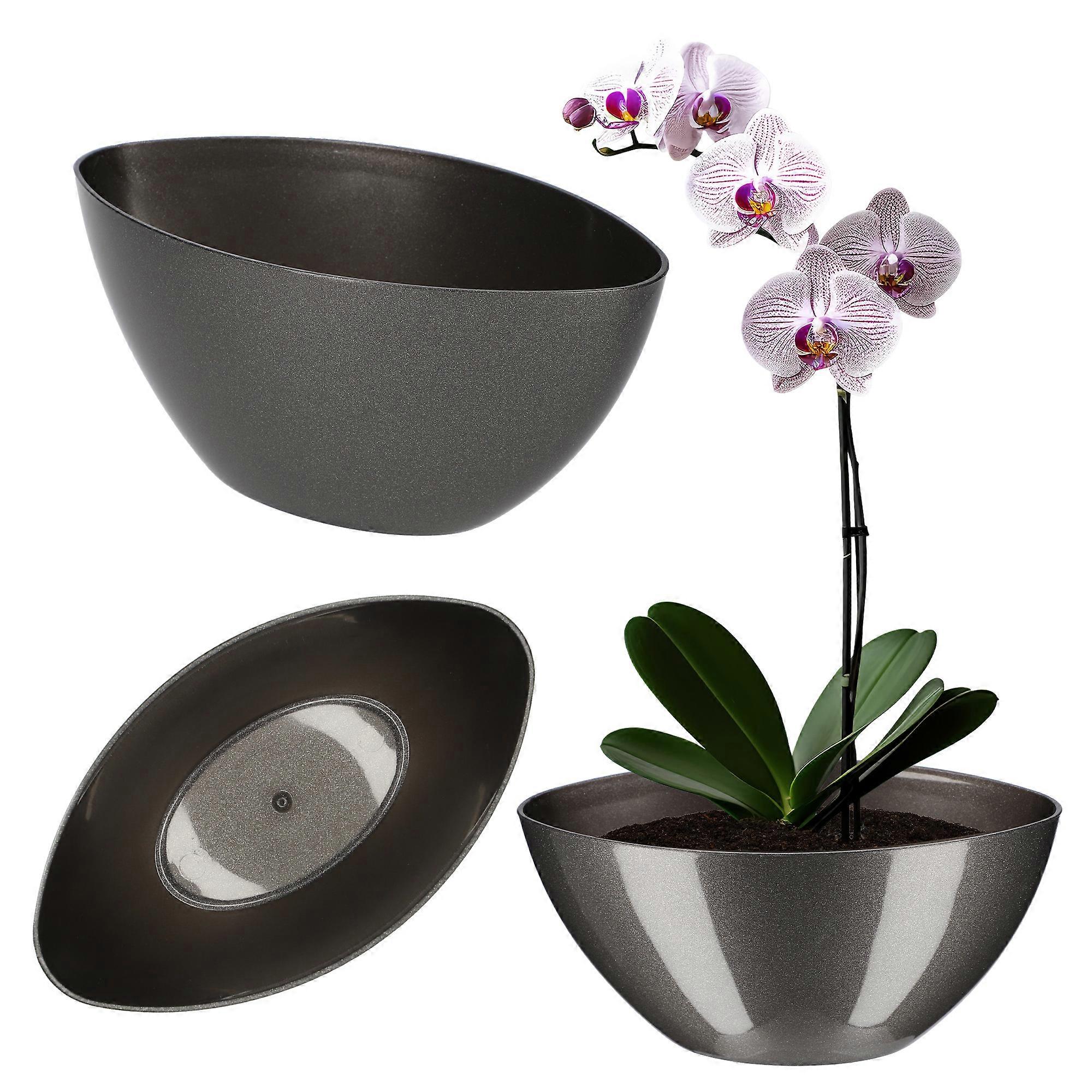 KADAX Flower Pot Oval 38cm Plastic Casing Graphite Elegant