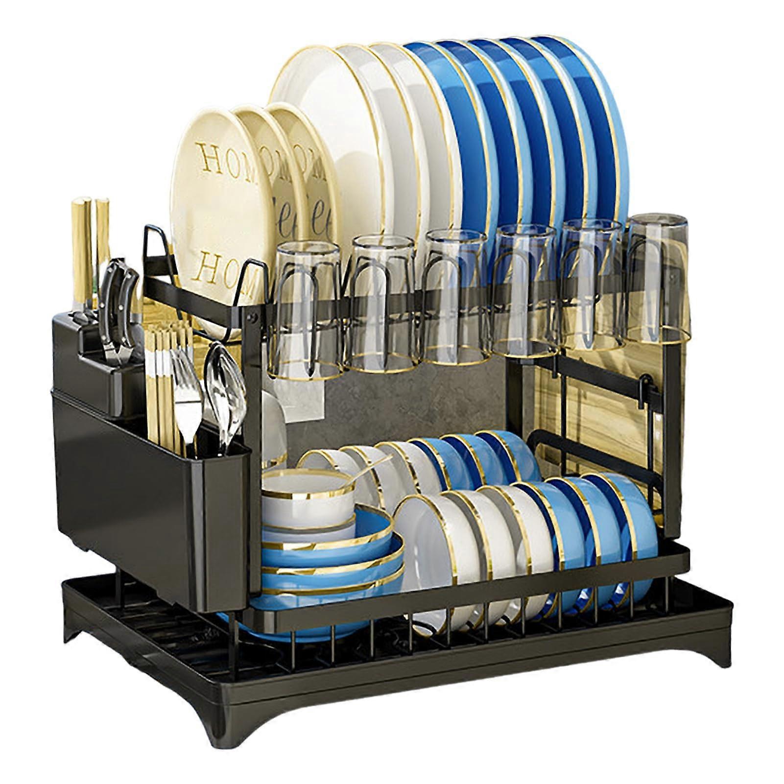 Double Rust Proof Multi-functional Dish Rack for Kitchen of Storage Dish Glasses Cutlery Knife and Fork