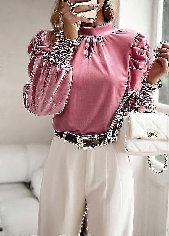 Camicetta girocollo girocollo manica lunga da donna con maniche a bolle