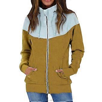 Damen Kordelzug Reißverschluss Sweatshirt Langarm Stehkragen Jacke Oberbekleidung mit Tasche für die Arbeit