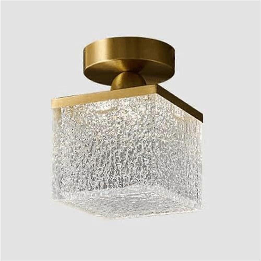 Resin Lampshade Postmodern Close to Ceiling Light Fixture LED Copper Ceiling Lamp(Gold,Square)
