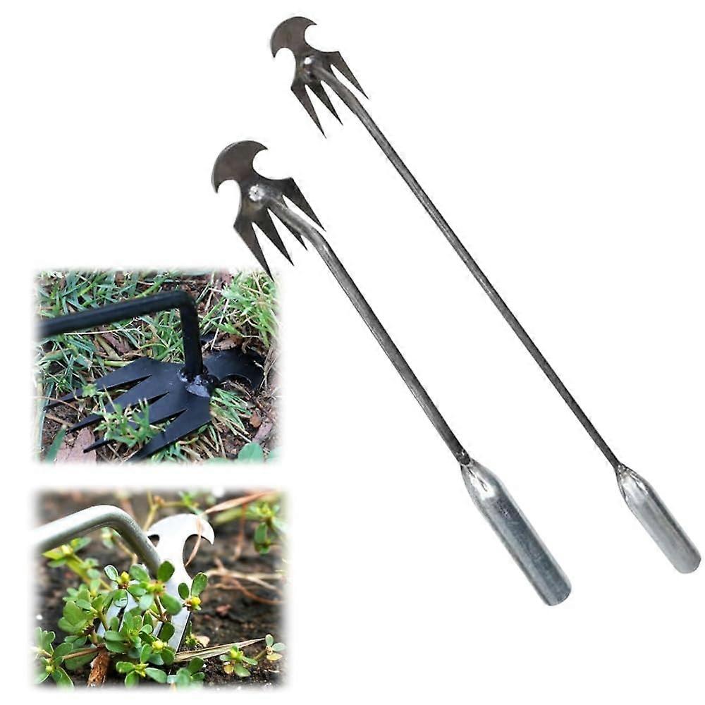 Weed Puller Tool Garden Weed Pulling Tool, 4 Teeth Manganese Steel Forged Weed Puller Tool with Handle, Labor Saving Uprooting Weeders Tool