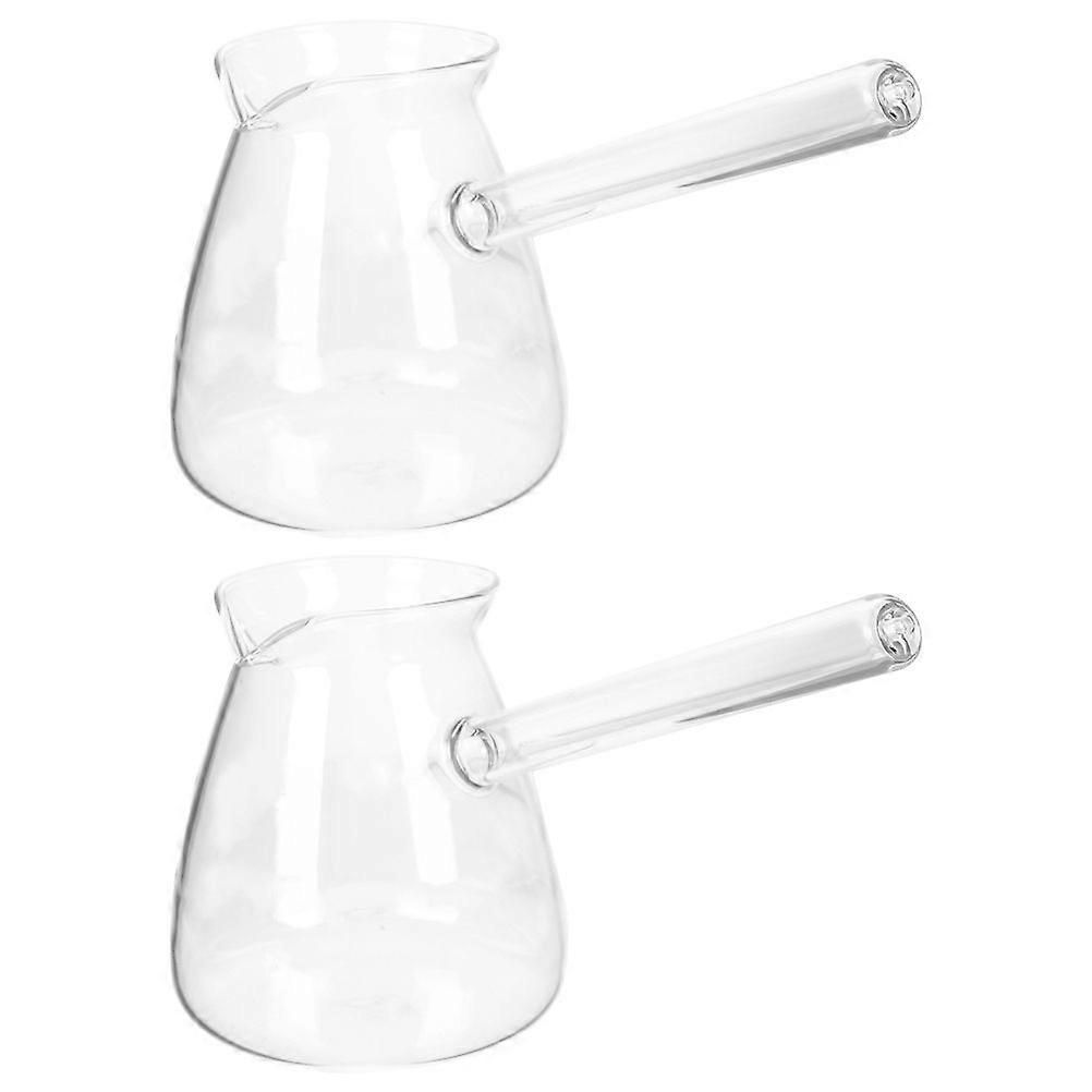 2pcs Coffee Pot Glass Stovetop Tea Pots Tearoom Side Handle Teapot Kettle Random Style