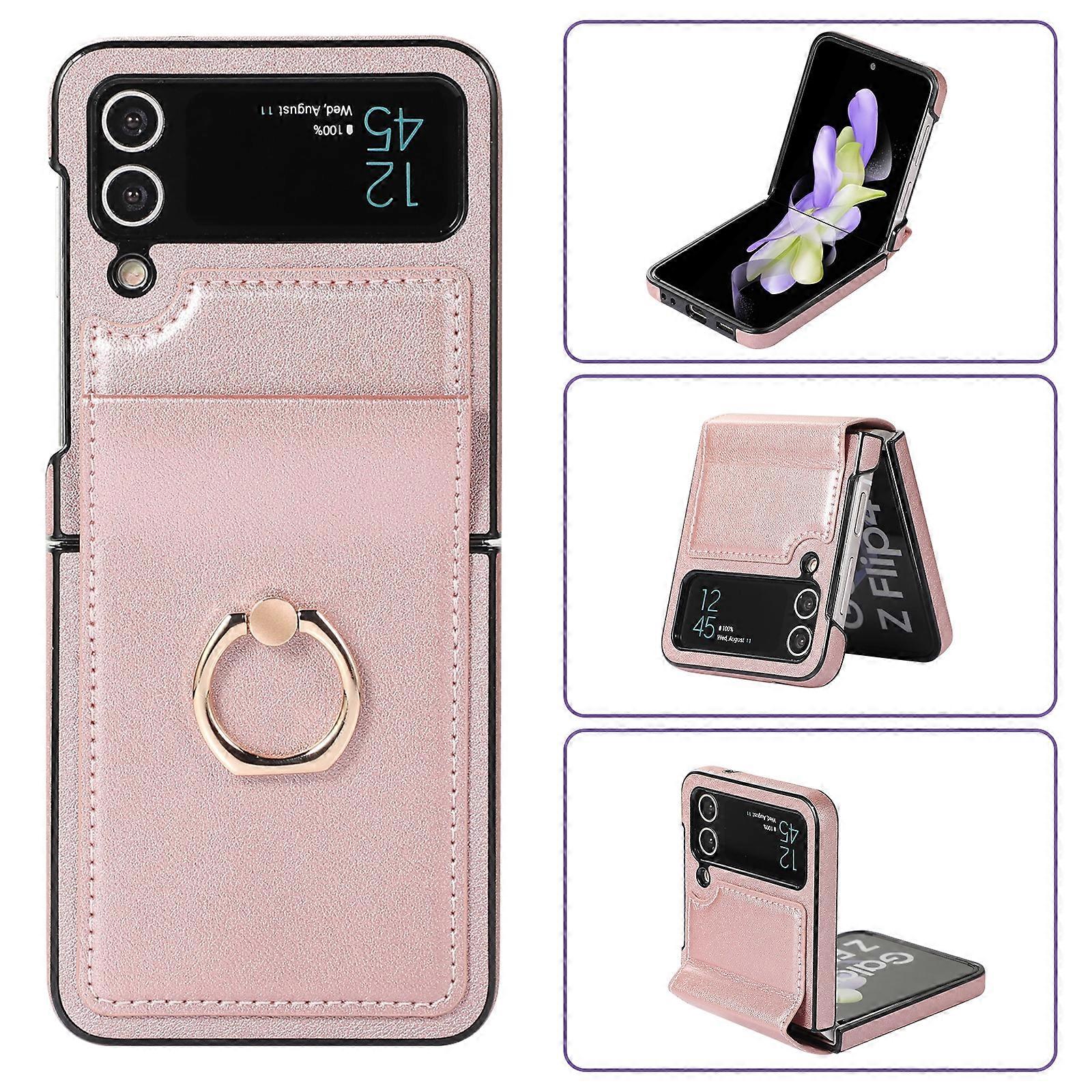 Full Coverage Fold Solid Color PU Phone Case with Ring